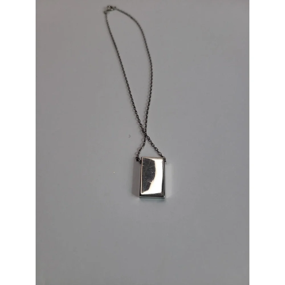Silver Tone Rectangle Pendant Necklace Geometric Minimalist Modern Jewelry